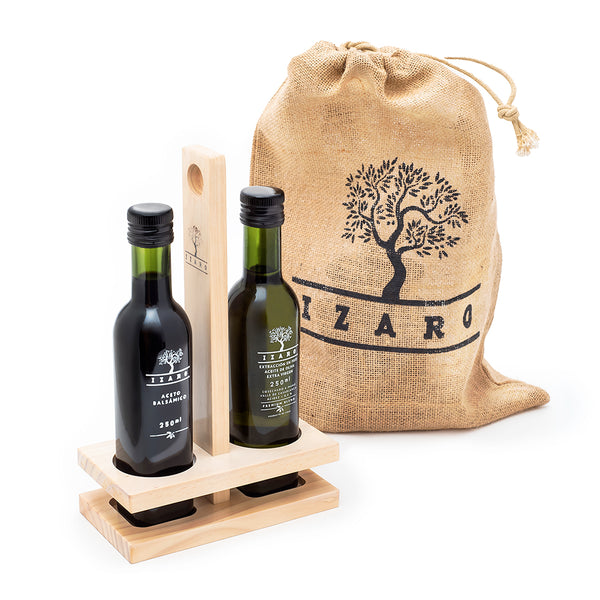 Alcuza Aceite de Oliva + Aceto Balsámico 250ml en saco de yute para regalo